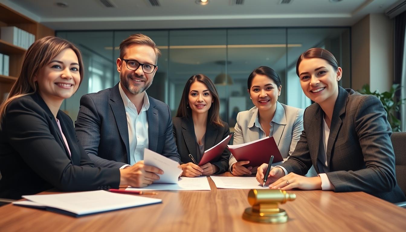 Family reviewing legal papers